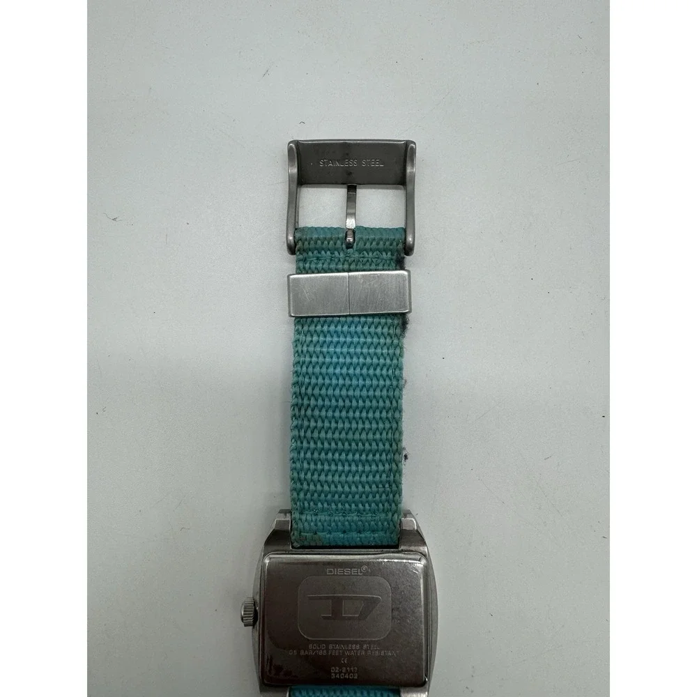 Diesel DZ-2117 Stainless Steel Watch Blue Dial Turquoise Nylon Strap 5 Bar